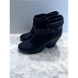 Rag & Bone Harrow Black Ankle Booties With Chunky Heel & Buckle Strap women size